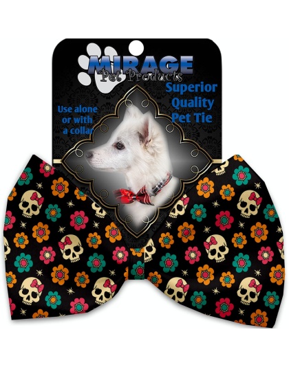 Sugar She Skulls Pet Bow Tie Collar Accessory with Velcro