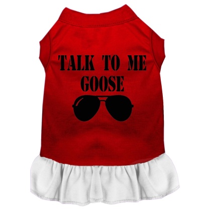 Talk to me Goose Screen Print Dog Dress Red with White Lg