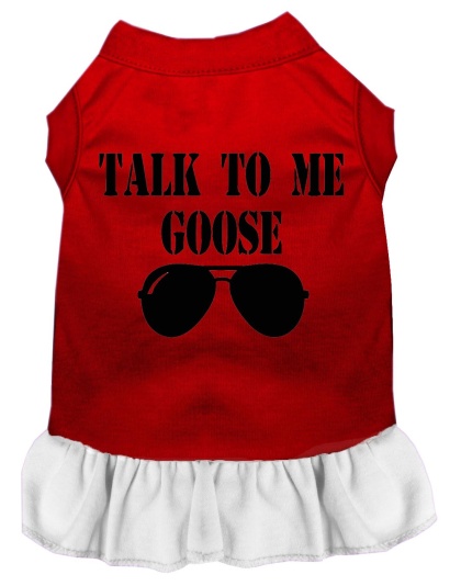 Talk to me Goose Screen Print Dog Dress Red with White Lg