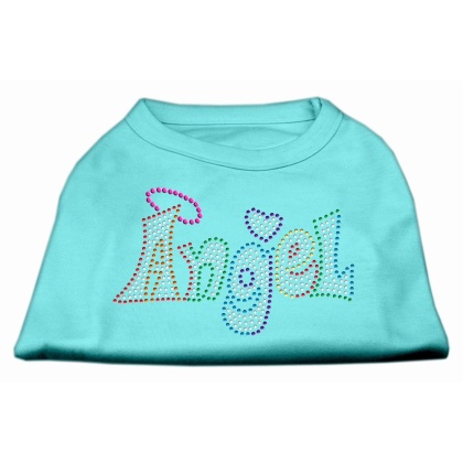 Technicolor Angel Rhinestone Pet Shirt Aqua Lg