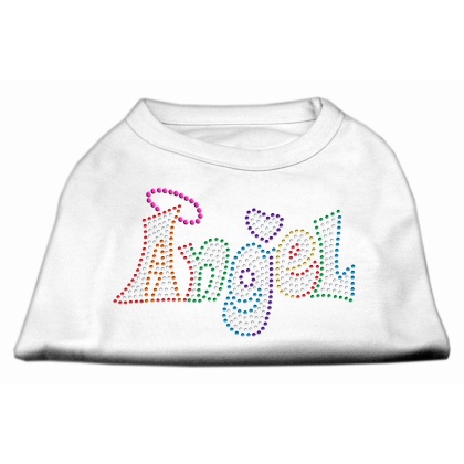 Technicolor Angel Rhinestone Pet Shirt White Lg