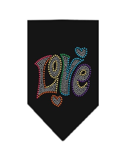 Technicolor Love Rhinestone Pet Bandana Black Size Large
