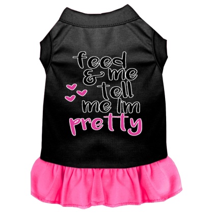 Tell me I'm Pretty Screen Print Dog Dress Black with Bright Pink Lg
