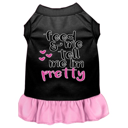 Tell me I'm Pretty Screen Print Dog Dress Black with Light Pink Lg