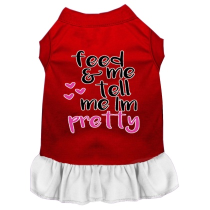 Tell me I'm Pretty Screen Print Dog Dress Red with White Lg