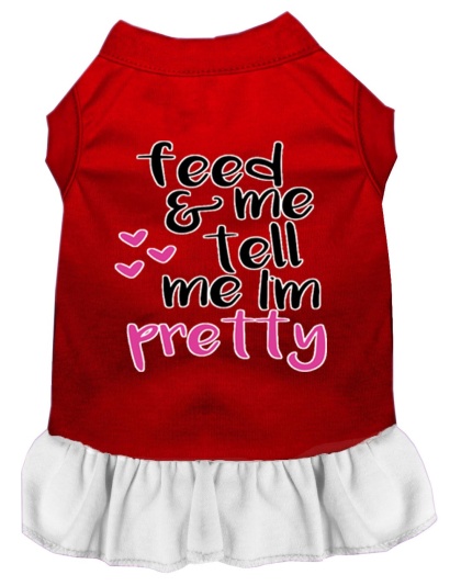 Tell me I'm Pretty Screen Print Dog Dress Red with White Lg