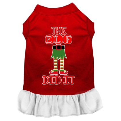 The Elf Did It Screen Print Dog Dress Red with White Lg