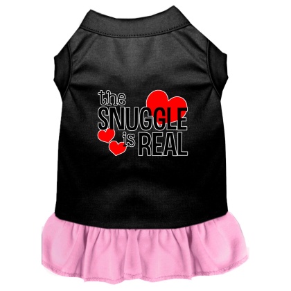 The Snuggle is Real Screen Print Dog Dress Black with Light Pink Lg