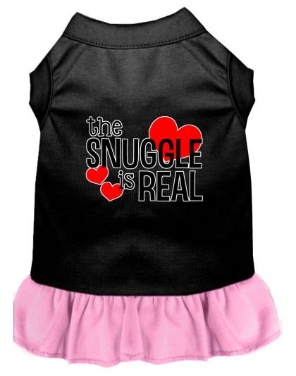 The Snuggle is Real Screen Print Dog Dress Black with Light Pink Lg