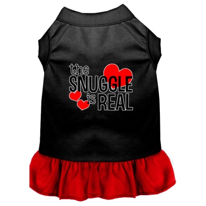 The Snuggle is Real Screen Print Dog Dress Black with Red Lg