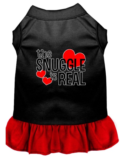 The Snuggle is Real Screen Print Dog Dress Black with Red Lg