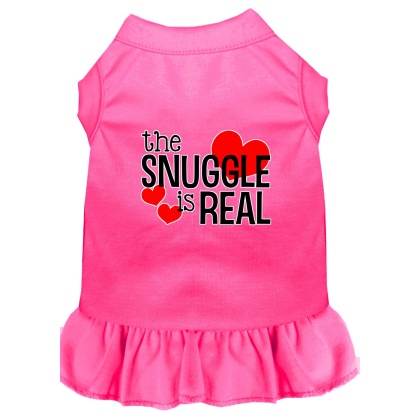 The Snuggle is Real Screen Print Dog Dress Bright Pink 4X