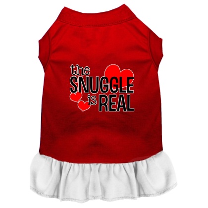 The Snuggle is Real Screen Print Dog Dress Red with White Lg
