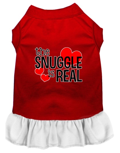 The Snuggle is Real Screen Print Dog Dress Red with White Lg