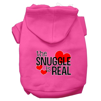 The Snuggle is Real Screen Print Dog Hoodie Bright Pink L