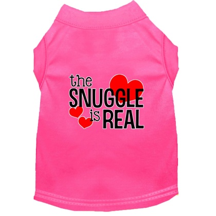 The Snuggle is Real Screen Print Dog Shirt Bright Pink Lg