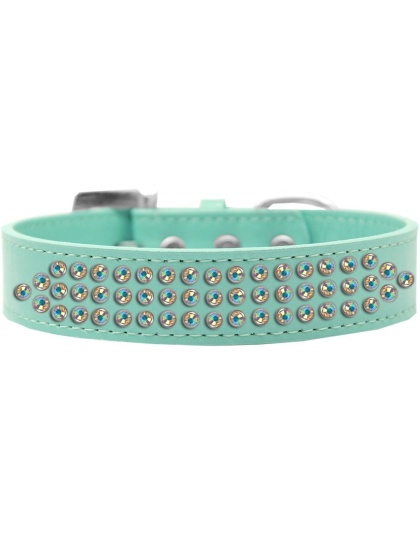 Three Row AB Crystal Dog Collar Aqua Size 12