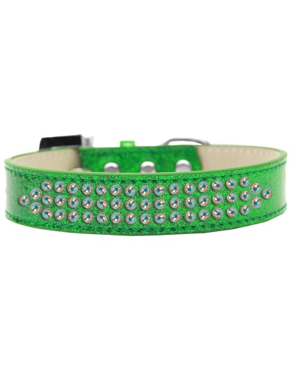 Three Row AB Crystal Ice Cream Dog Collar Emerald Green Size 12