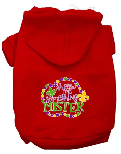 Throw me Something Screen Print Mardi Gras Dog Hoodie Red L