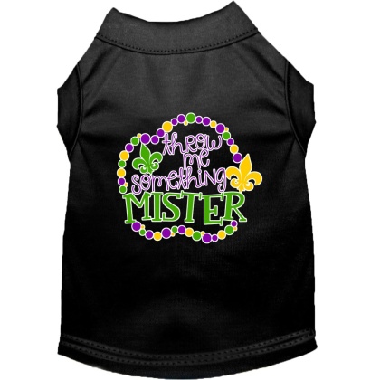 Throw me Something Screen Print Mardi Gras Dog Shirt Black Lg