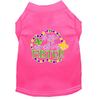 Throw me Something Screen Print Mardi Gras Dog Shirt Bright Pink Lg