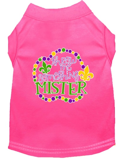 Throw me Something Screen Print Mardi Gras Dog Shirt Bright Pink Lg