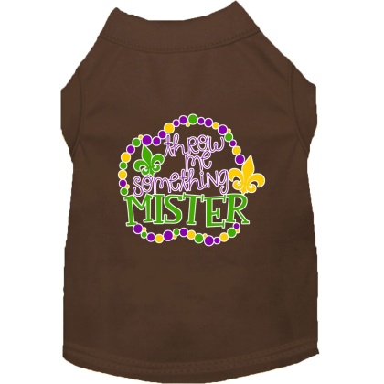 Throw me Something Screen Print Mardi Gras Dog Shirt Brown Lg