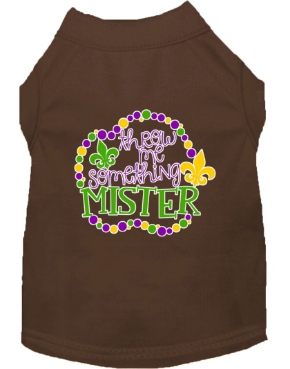 Throw me Something Screen Print Mardi Gras Dog Shirt Brown Lg