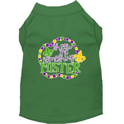 Throw me Something Screen Print Mardi Gras Dog Shirt Green Lg
