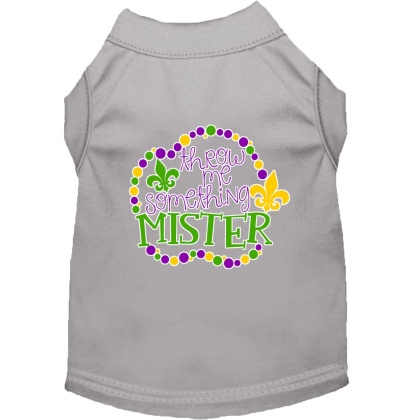 Throw me Something Screen Print Mardi Gras Dog Shirt Grey Lg