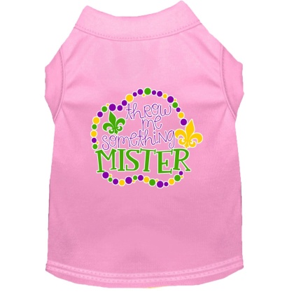 Throw me Something Screen Print Mardi Gras Dog Shirt Light Pink Lg