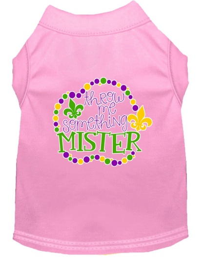 Throw me Something Screen Print Mardi Gras Dog Shirt Light Pink Lg