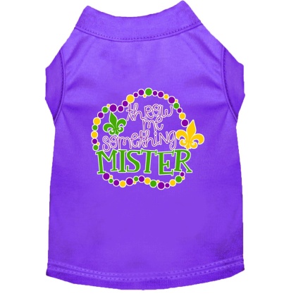 Throw me Something Screen Print Mardi Gras Dog Shirt Purple Lg