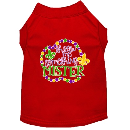 Throw me Something Screen Print Mardi Gras Dog Shirt Red Lg