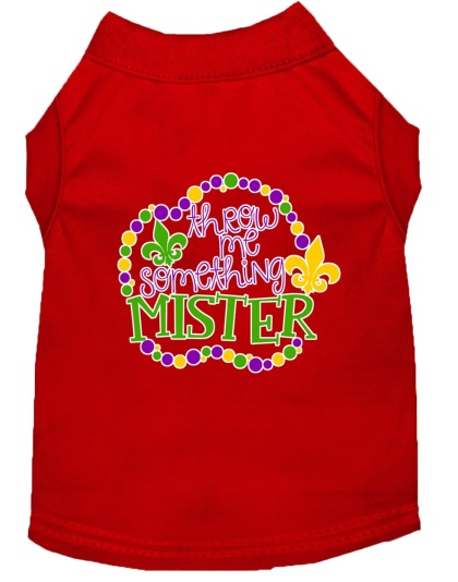 Throw me Something Screen Print Mardi Gras Dog Shirt Red Lg