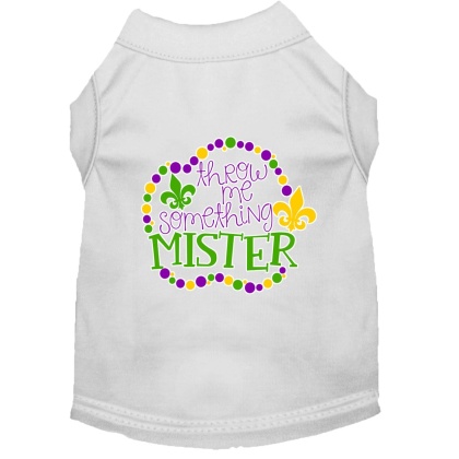 Throw me Something Screen Print Mardi Gras Dog Shirt White Lg