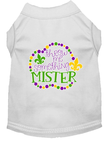 Throw me Something Screen Print Mardi Gras Dog Shirt White Lg