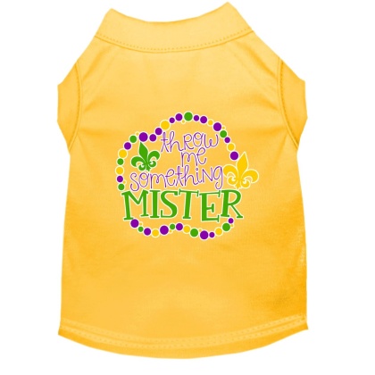 Throw me Something Screen Print Mardi Gras Dog Shirt Yellow Lg