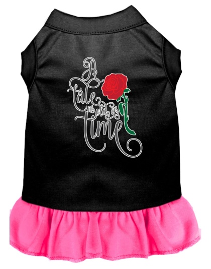 Timeless Tale Screen Print Dog Dress Black with Bright Pink Lg