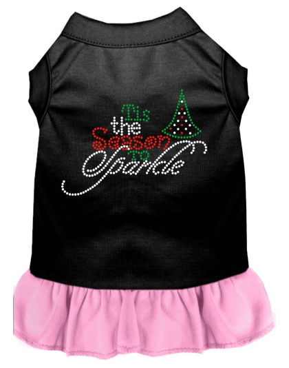 Tis the Season to Sparkle Rhinestone Dog Dress Black with Light Pink Lg