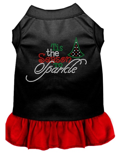 Tis the Season to Sparkle Rhinestone Dog Dress Black with Red Lg