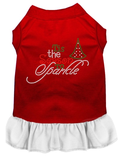 Tis the Season to Sparkle Rhinestone Dog Dress Red with White Lg