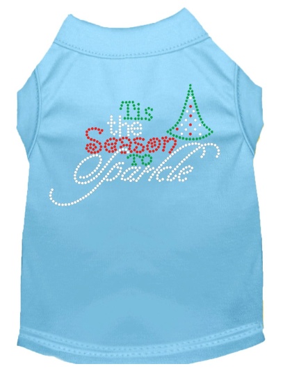 Tis the Season to Sparkle Rhinestone Dog Shirt Baby Blue Lg