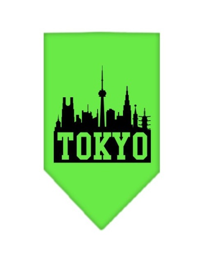 Tokyo Skyline Screen Print Bandana Lime Green Large