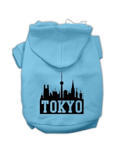 Tokyo Skyline Screen Print Pet Hoodies Baby Blue Size Lg