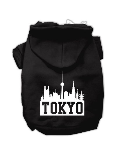 Tokyo Skyline Screen Print Pet Hoodies Black Size Lg