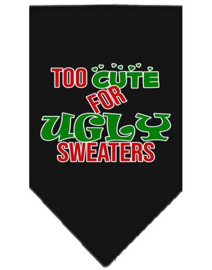 Too Cute for Ugly Sweaters Screen Print Bandana Black Large