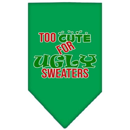 Too Cute for Ugly Sweaters Screen Print Bandana Emerald Green Large