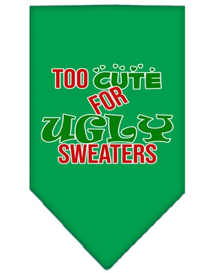 Too Cute for Ugly Sweaters Screen Print Bandana Emerald Green Large
