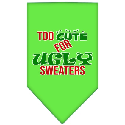 Too Cute for Ugly Sweaters Screen Print Bandana Lime Green Large